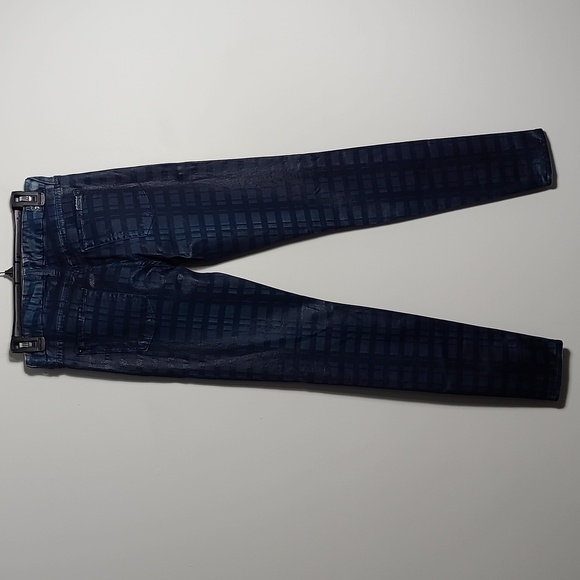 7 FOR ALL MANKIND The Skinny Wax Coated Blue Jeans With Plaid Pattern Size 29 - Picture 12 of 16
